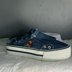 Disney winnie the pooh denim bear chunky platform sneaker mules women’s size 8